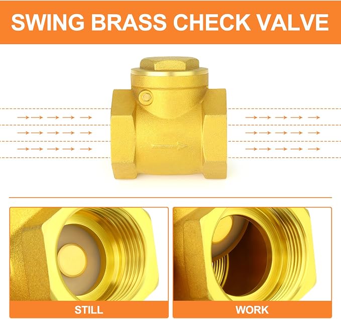 GASHER 2PCS Brass Swing Check Valve 3/4" Female Thread, Backflow Prevention - Image 4