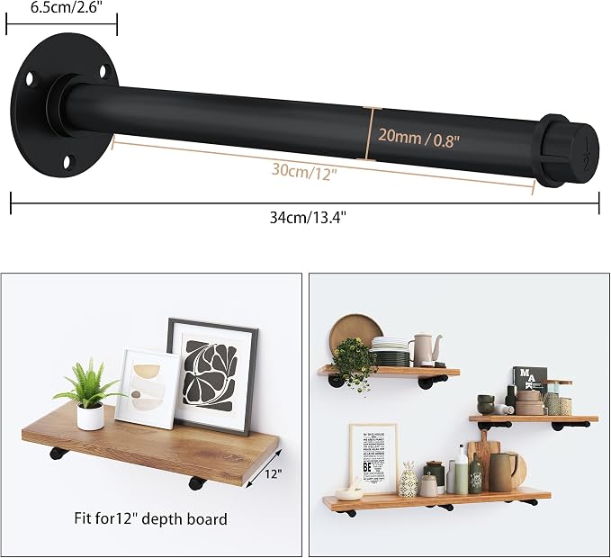 Metal Pipe Shelf Brackets for 12 Inches Board, Heavy Duty Wall Mounted Metal - Image 3