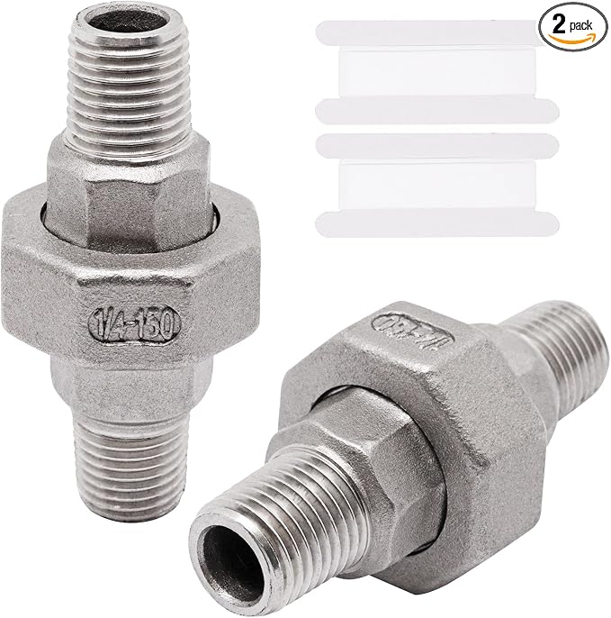 2Pcs Cast Pipe Fittings Union, 1/4" NPT Male x 1/4" NPT Male Thread 304 by SWZHAI