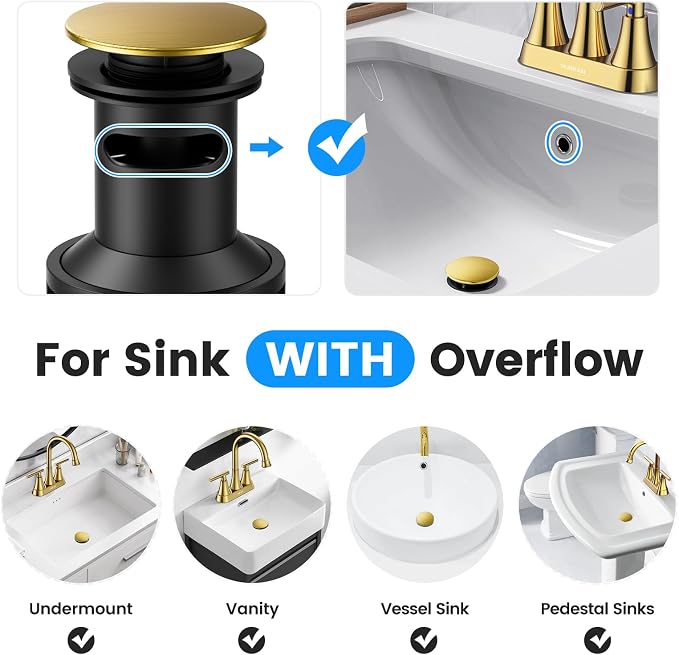 Bathroom Sink Drain with Overflow with Hair Catcher Anti-Clog Sink Strainer - Image 2
