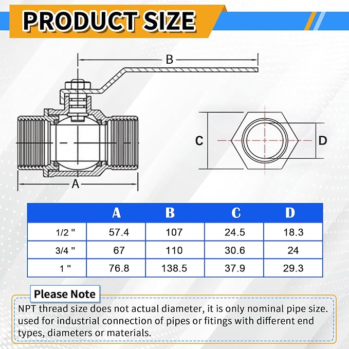 3/4 inch Forged Brass Ball Valve, 600 WOG Long Handle Metal Plumbing Full Bore - Image 4