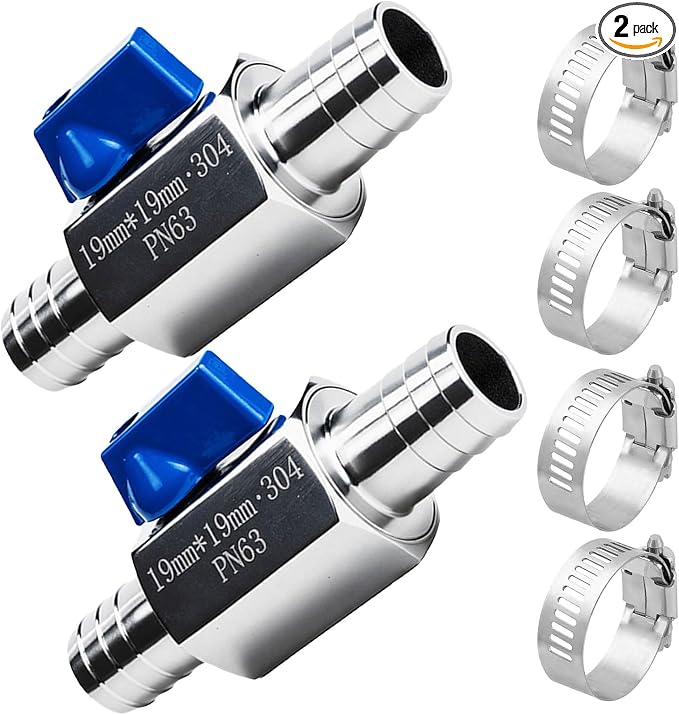 2Pack 3/4" Hose ID Barb Mini Ball Valve, Stainless Steel Small Shut Off Valve by SKLSSVF