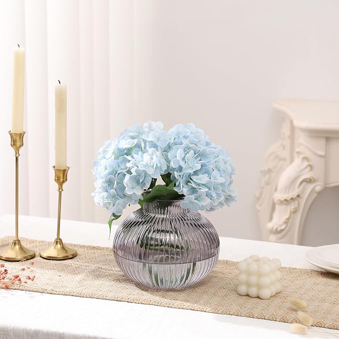 Black Glass Vase for Tulips, Ribbed Glass Vase for Flowers, Round Flower Vases - Image 2