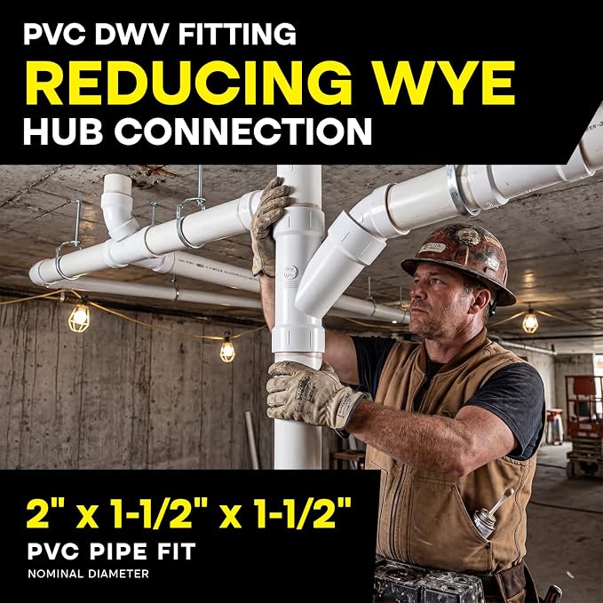 SUPPLYGIANT™ 2" x 1-1/2" x 2" PVC DWV Wye Reducing Hub – White PVC Drain - Image 2