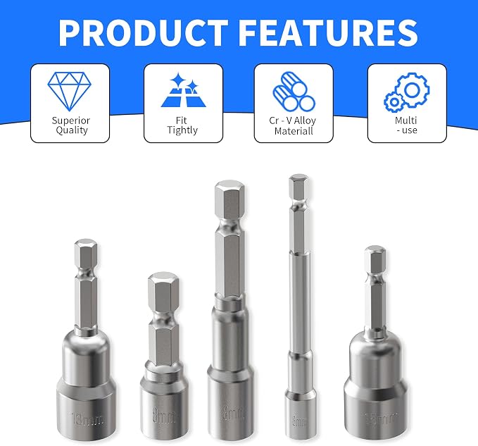 2pcs 19mm Nut Setter Driver Drill Bit, 100mm Length | Quick-Change, Impact Nut - Image 3