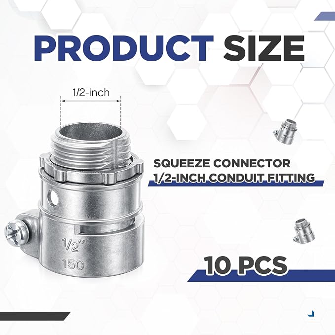 Yaocom 10 Pack 1/2-inch Squeeze Connectors Fittings FMC Flexible Metal Conduit - Image 2