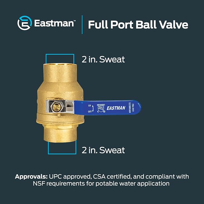 Eastman Heavy Duty Full Port Brass Ball Valve, 2 in Sweat x 2 in Sweat - Image 6