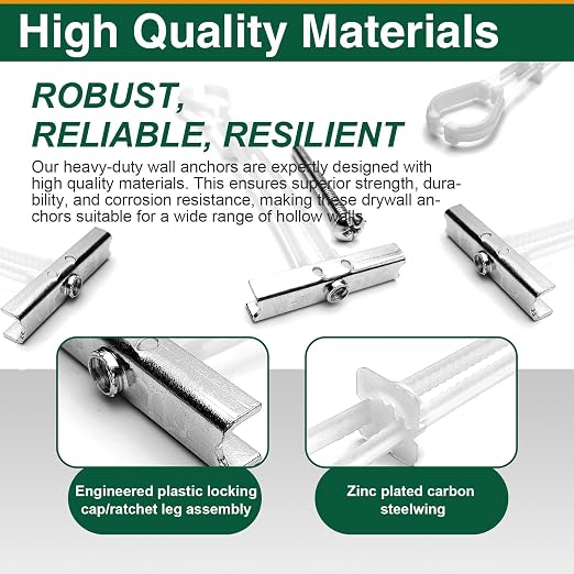 10PCS 1/4"-20 Toggle Bolts for Drywall, Metal Strap Anchors | Up to 260 lb load - Image 4