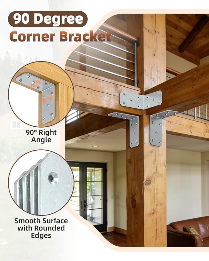 Heavy Duty L Brackets, 5x5 Inch, 300 LBS, Galvanized, 4 Pack | Carbon Steel - Image 4