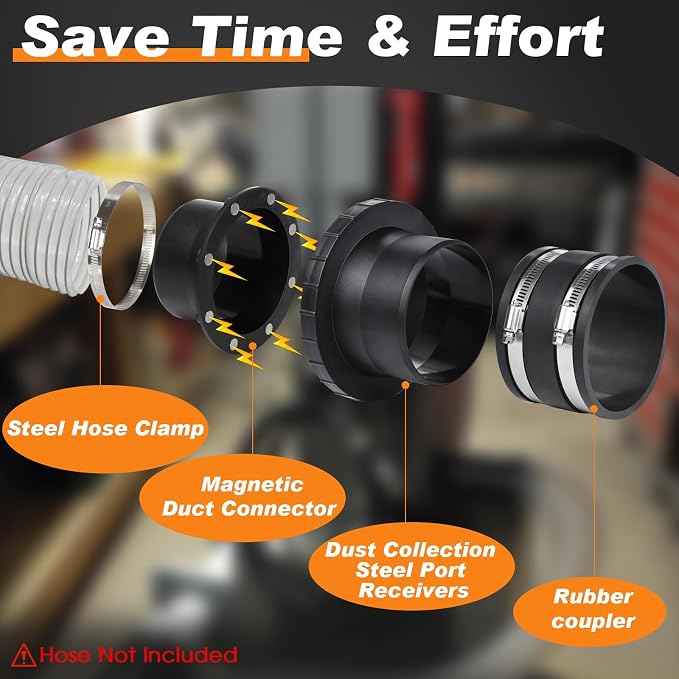 4 Inch Magnetic Dust Collection Connector w/ 4 Inch Dust Control Flex Cuff | 4" - Image 4