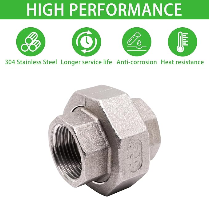 304 Stainless Steel Pipe Fittings Union 3/4" NPT Female to Female 2pcs - Image 4