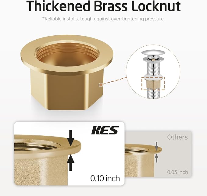 KES Bathroom Sink Drain with Strainer Basket Hair Catcher Anti Clog Pop Up - Image 7