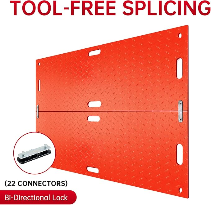 12Pcs 4'x8' Ground Protection Mats w/22 Connectors, Double Sided Diamond Tread - Image 3
