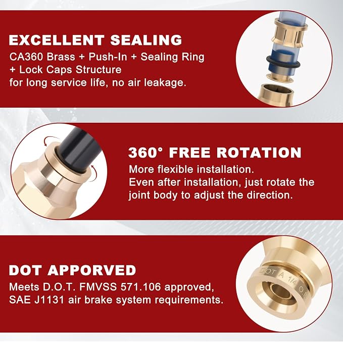 DOT Approved Male Straight Brass Union 1/4" Tube x 1/2" NPT, Quick Connect Union - Image 4