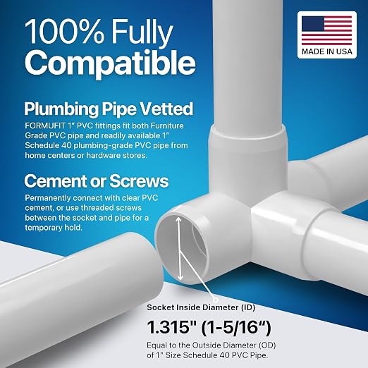 1” 4-Way Tee Furniture Grade PVC Fitting in White, Made in USA, UV-Resistant - Image 6