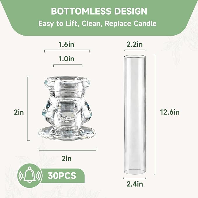 30 Pack Glass Hurricane Candle Holders 12.6" Open Ended Candlestick Tubes | - Image 2