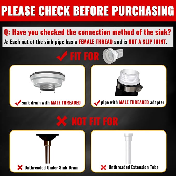VIVIDA 1-1/2" Sink Drain Pipe, Flexible Kitchen Sink P Trap - Image 2