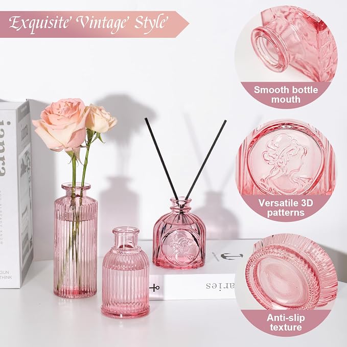 Clear Pink Glass Bud Vase Set of 22 Pcs, Small Bud Vases in Bulk, Glass Crystal - Image 8