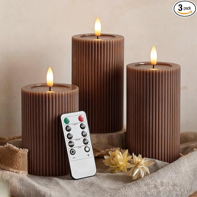 Fluted Ribbed LED Pillar Candles, by WYZworks