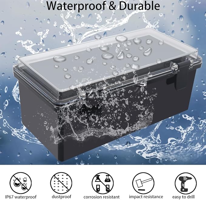 Junction Box, Hinged Black Clear Cover IP67 Waterproof ABS Project Box - Image 2