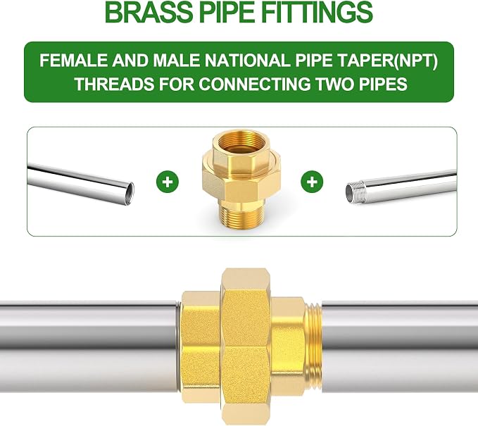 2PCS Brass Union，3/4" NPT Male x 3/4" NPT Female Brass Pipe Fitting - Image 5