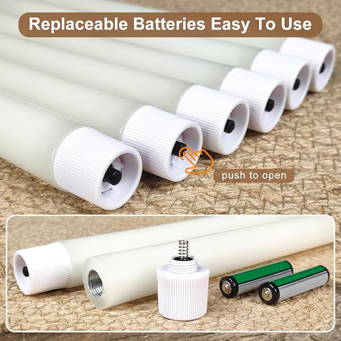 Battery Operated Flameless Ivory Taper Candles Flickering–Set of 6, Realistic - Image 4