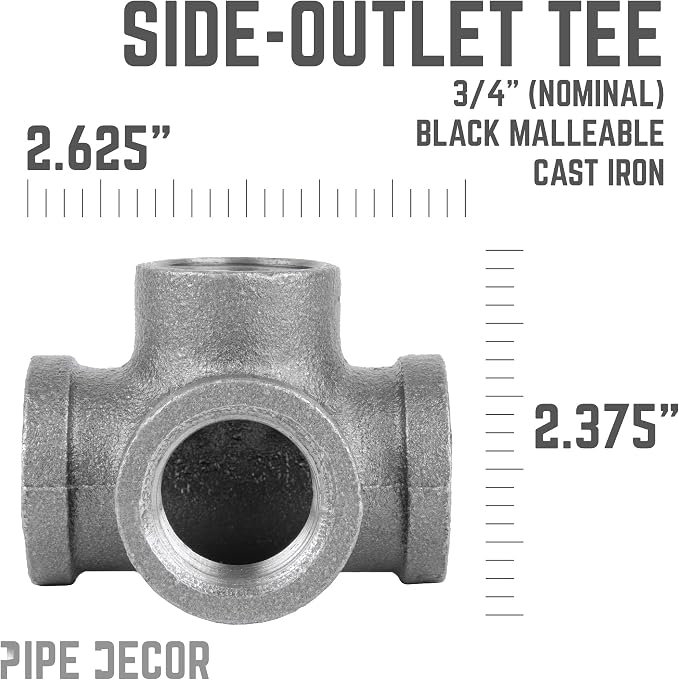 PIPE DECOR Side Outlet Tee Fitting, 3/4 Inch, DIY Furniture, and Standard 3/4 - Image 3