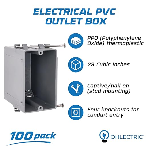 1-Gang New Work Outlet Box, 23 Cubic Inch Single Gang PVC Electrical Box - Image 2