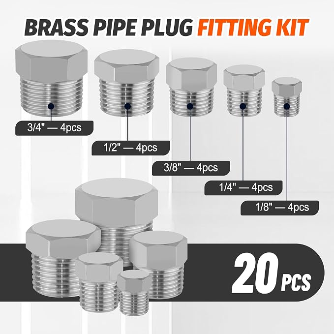 20PCS Stainless Steel Pipe Hex Head Plugs, 1/8" 1/4" 3/8" 1/2" 3/4" | 304 - Image 2