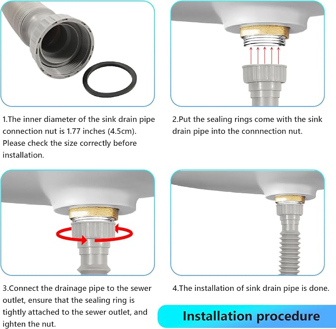 Sink Drain Pipe Kit, 2 Pack Flexible Drain Pipe P Trap, 12.79"-35.03" Flexible - Image 6