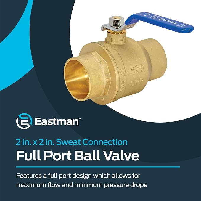 Eastman Heavy Duty Full Port Brass Ball Valve, 2 in Sweat x 2 in Sweat - Image 2