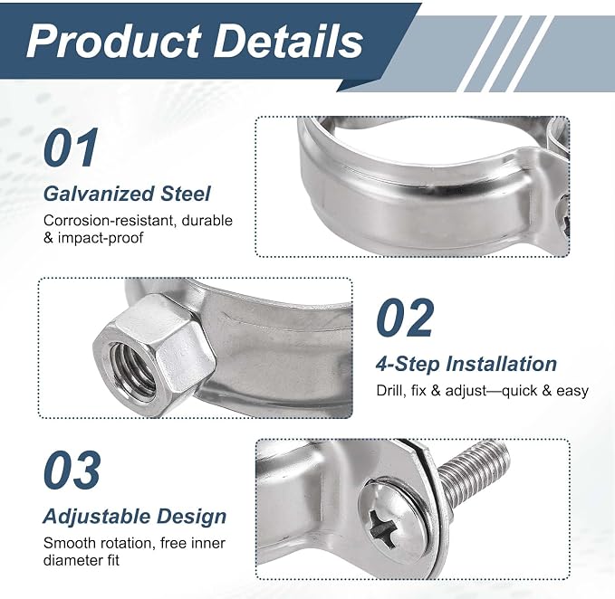 HARFINGTON 8 Pcs Adjustable Pipe Bracket Clamps1" Stainless Steel Wall Ceiling - Image 4