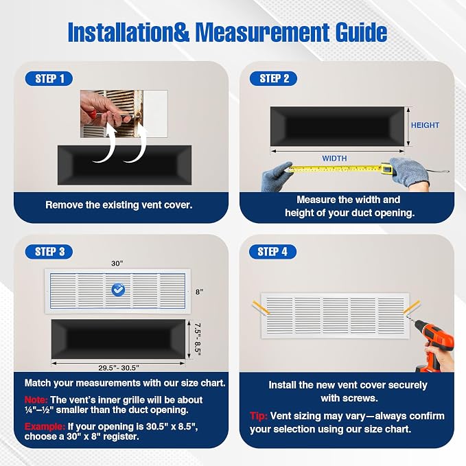 Fancat 30x8 Steel Return Air Grille, HVAC Vent Cover, 0.7cm Overall Depth - Image 6