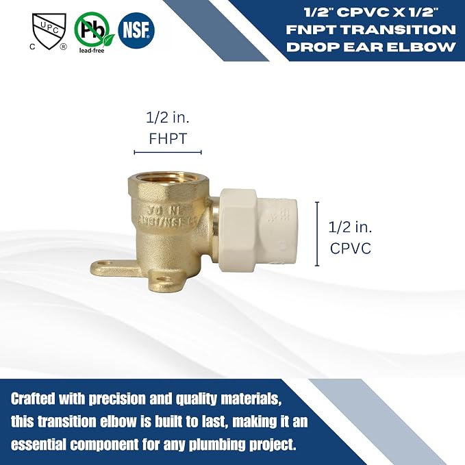 XFITTING 1 Piece 1/2 in Female NPT x 1/2 in CPVC Drop Ear Elbow - Image 4