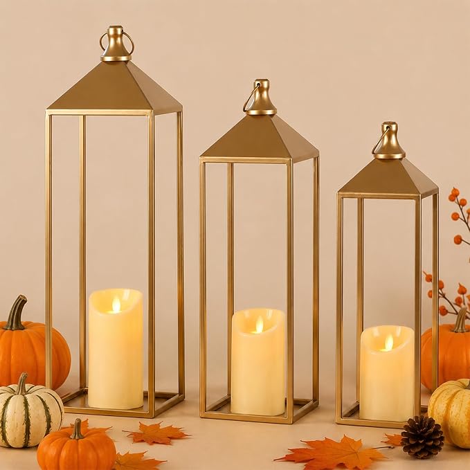 3 Pcs Large Gold Decorative Lanterns by MATAHUMbeyourbetterchoice