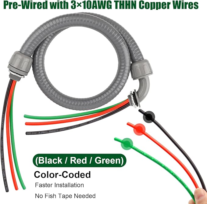12FT Liquid-Tight Conduit Kit, 1/2" Pre-Wired Electrical Whip - Image 4