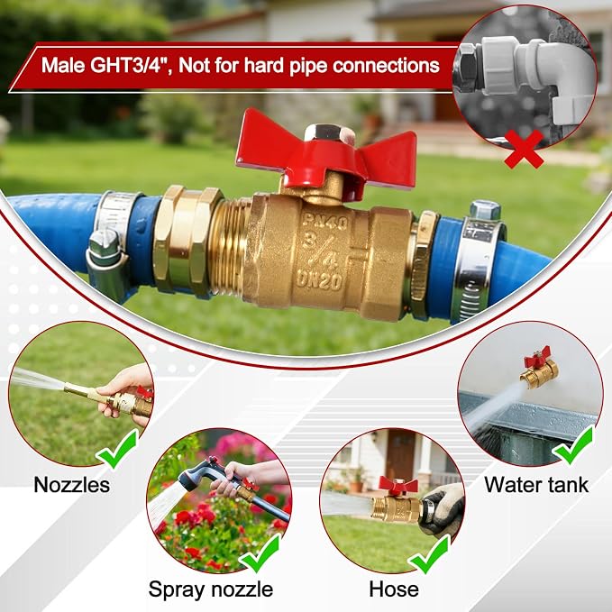 2PCS Full Flow Brass Garden Hose Shut Off Valve, G3/4" Male x Female Thread No - Image 5
