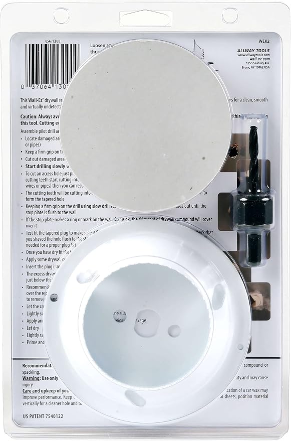 ALLWAY WEK2 Wall-EZ Drywall Repair Kit | Tapered Hole Saw and 2 Drywall Plugs - Image 10
