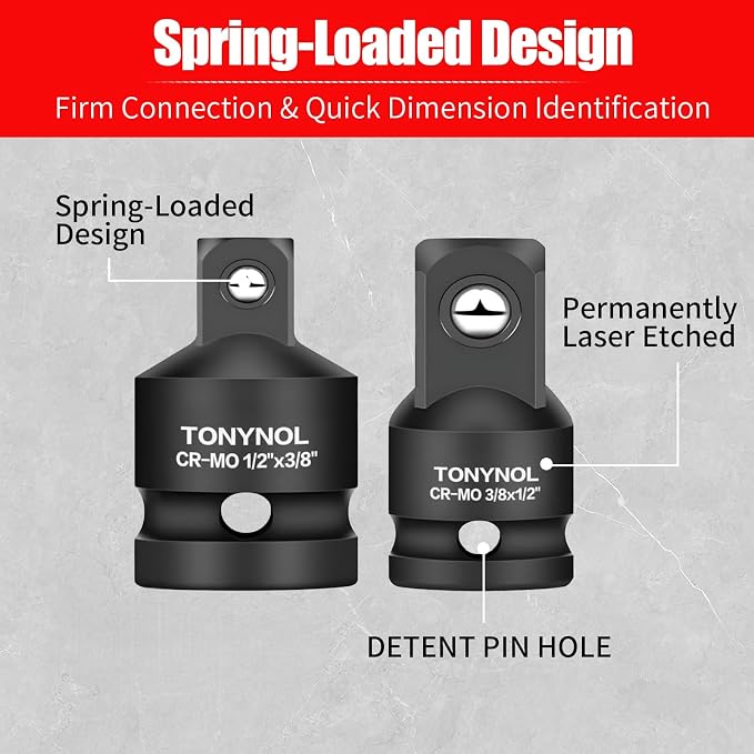 TONYNOL 4pc Impact Socket Adapter & Reducer Set, 1/2" Drive | Cr-Mo steel build - Image 3