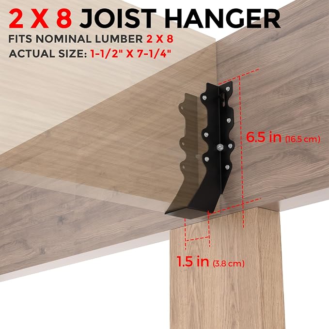 50Pcs Black 2x8 Joist Hangers for Wood, 18 Gauge Face Mount Joist Hanger - Image 3
