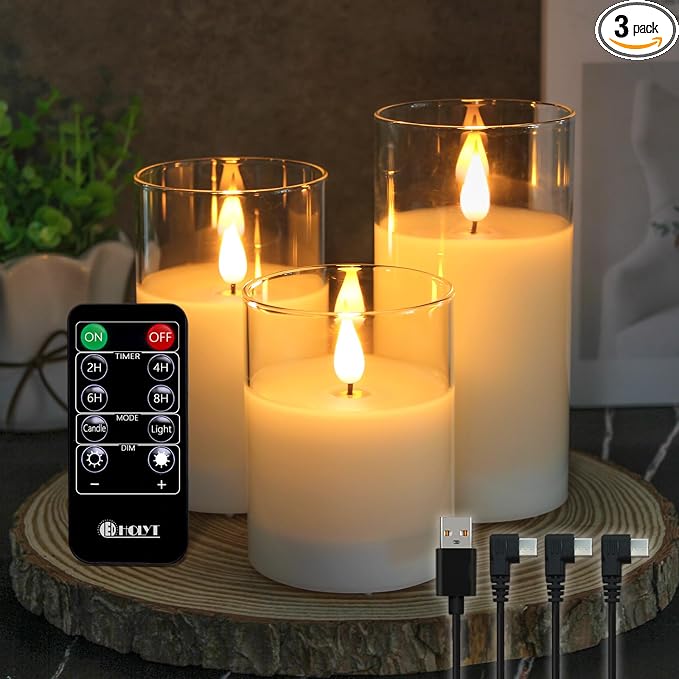 Glass Rechargeable LED Flickering Flameless Candles by LEDHOLYT