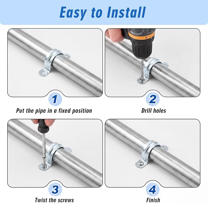 Yaocom 100 Pcs 1 1/4" Opening Pipe Strap Galvanized Steel Conduit Clamp - Image 4