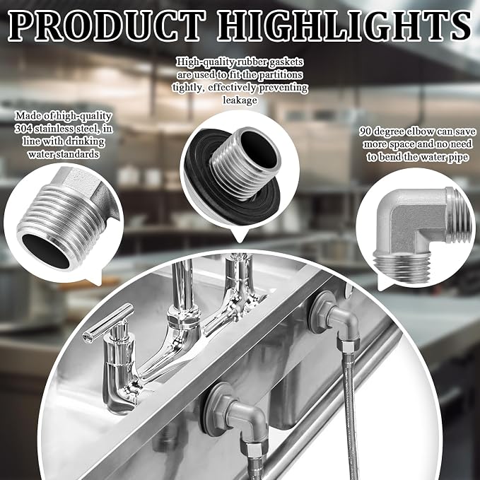 Wall Mount Commercial Faucet Installation Kit, 304 Stainless Steel 90 dergee - Image 4
