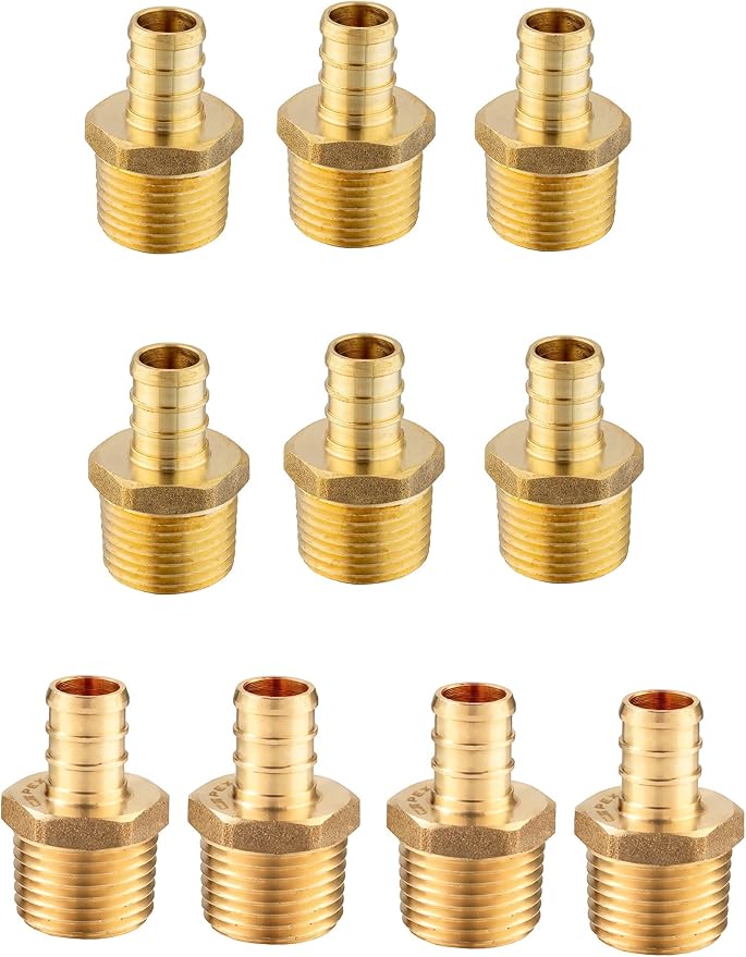 10PC Pex Barb Crimp Brass Fittings 1/2 Inch x 1/2 Inch NPT Male Adapter | ASTM by EFIELDPEXTUBING