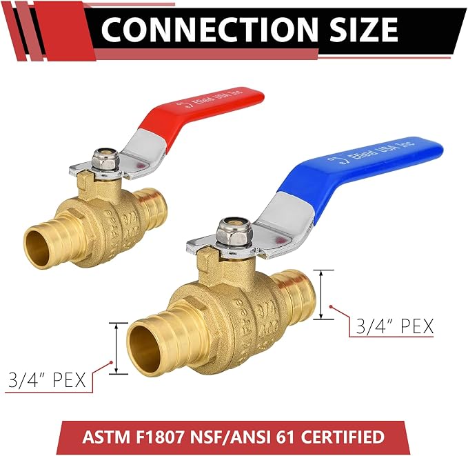 2-Pack 3/4" PEX Brass Ball Valve, Barb Crimp Pex Connection | Full Port Water - Image 2