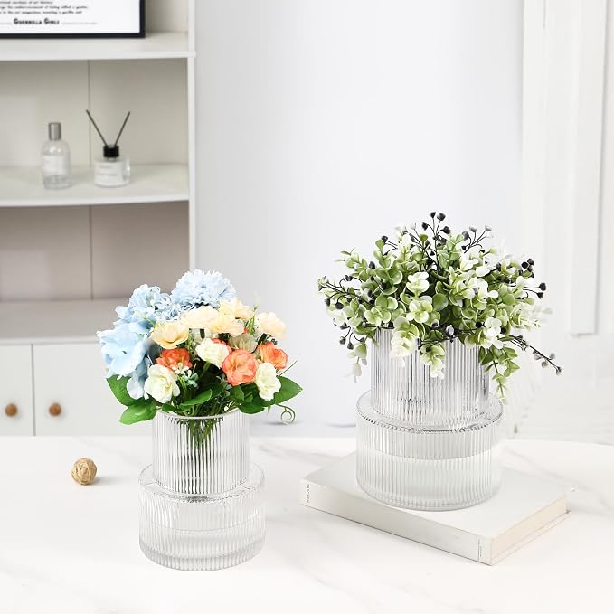 Ribbed Glass Vases for Bouquet, Modern Glass Vase for Living Room, Coffe Table - Image 2