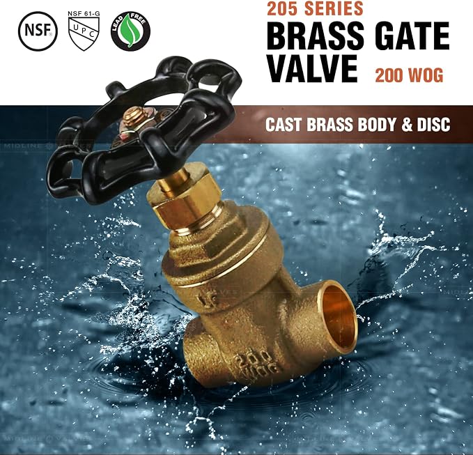 Midline Valve 427D336-5 Gate Valve, 1-1/4 in. Sweat Connection, Cast Brass - Image 2