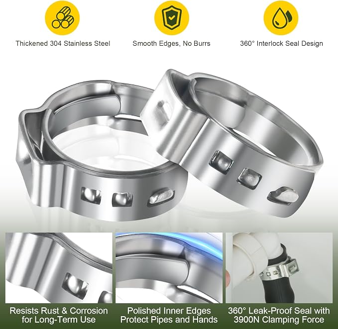 1 Inch PEX Crimp Rings 60 Pack for PEX Fittings | 304 stainless steel PEX clamps - Image 3
