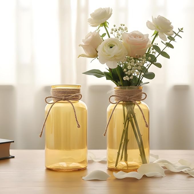 6 Pack Mason Jar Vases for Centerpieces, Wide Mouth Mason Jars - Image 3