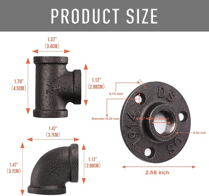 1/2" Floor Flange/Elbow/Tee Combo, 60 Pack Pipe Fitting - Image 2
